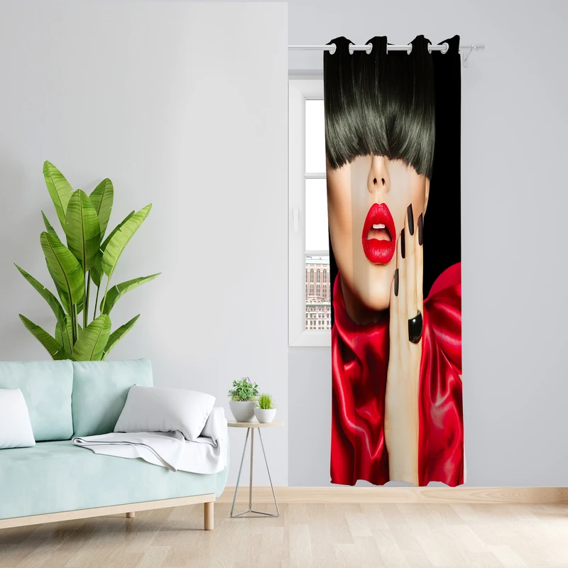 پرده طرح چهره مدل مخمل پانچی کد L 761 Z سایز 140x200 سانتی متر