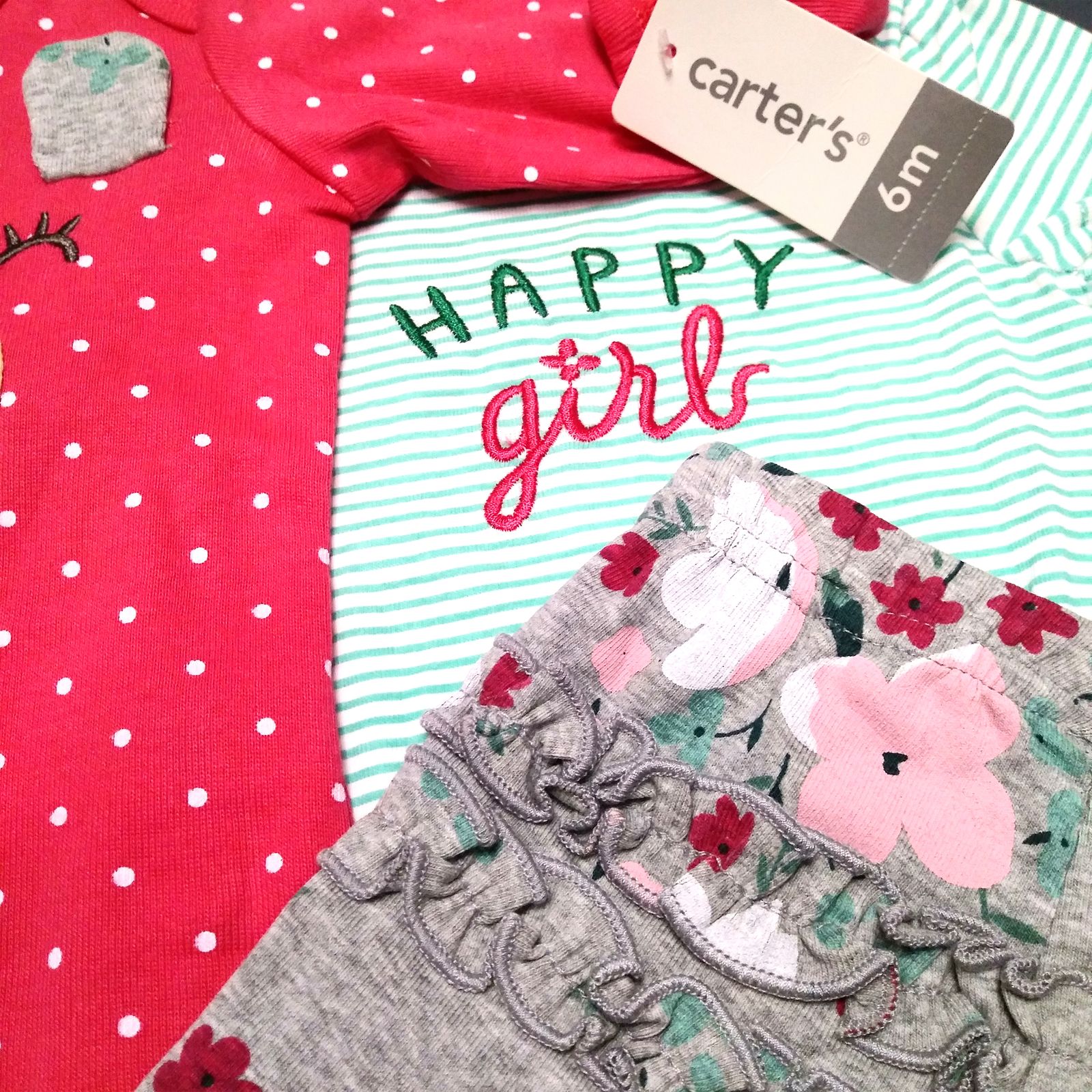 ست 3 تکه لباس نوزادی کارترز طرح Happy Girl کد M559 -  - 5