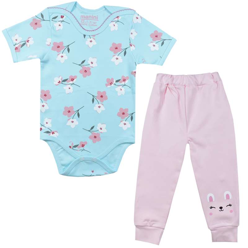 ست بادی و شلوار نوزادی  مانینی مدل گلدار کد 1