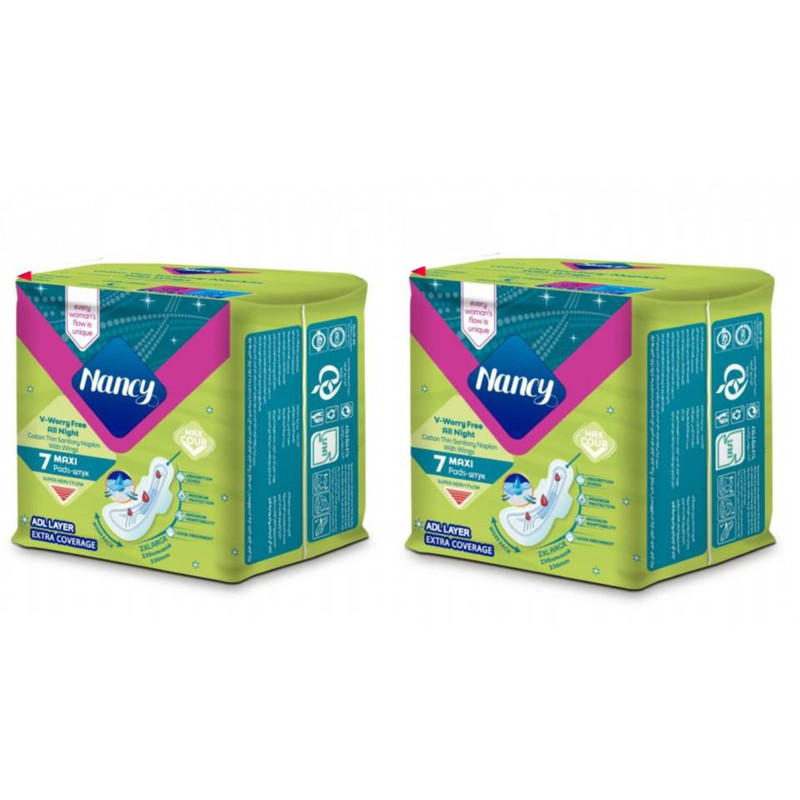نوار بهداشتی بالدار نازک نانسی مدل extra coverage سایز خیلی خیلی  بزرگ دو بسته 7 عددی