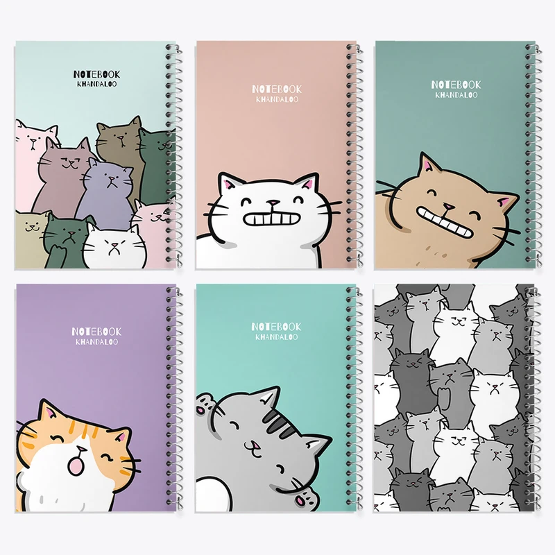دفتر مشق 100 برگ خندالو طرح گربه کیوت کد 106 مجموعه 6 عددی