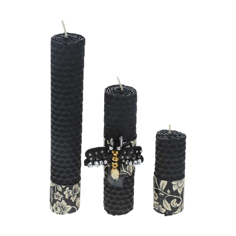 شمع بیزوکس گالری شمرون مدل موم عسل کد CND3B106BLBE مجموعه سه عددی