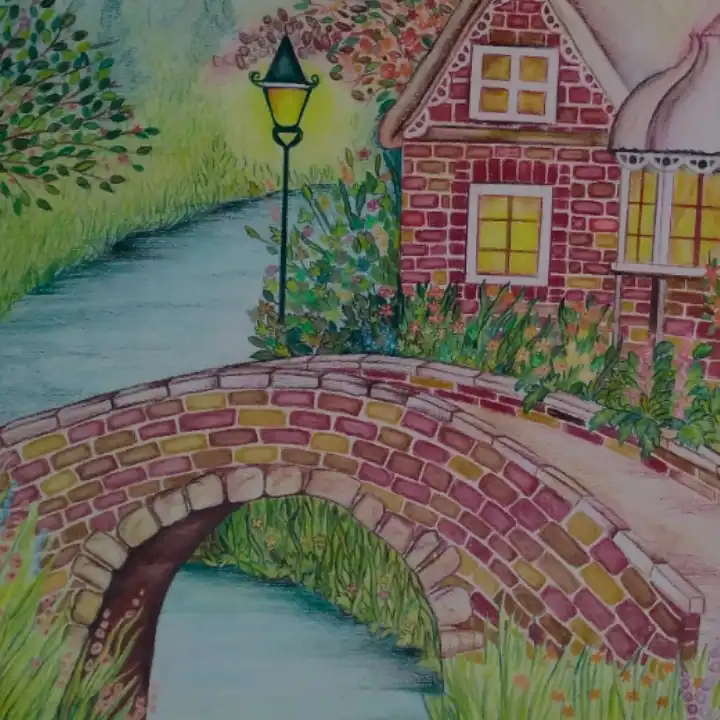 تابلو نقاشی مداد رنگی مدل منظره