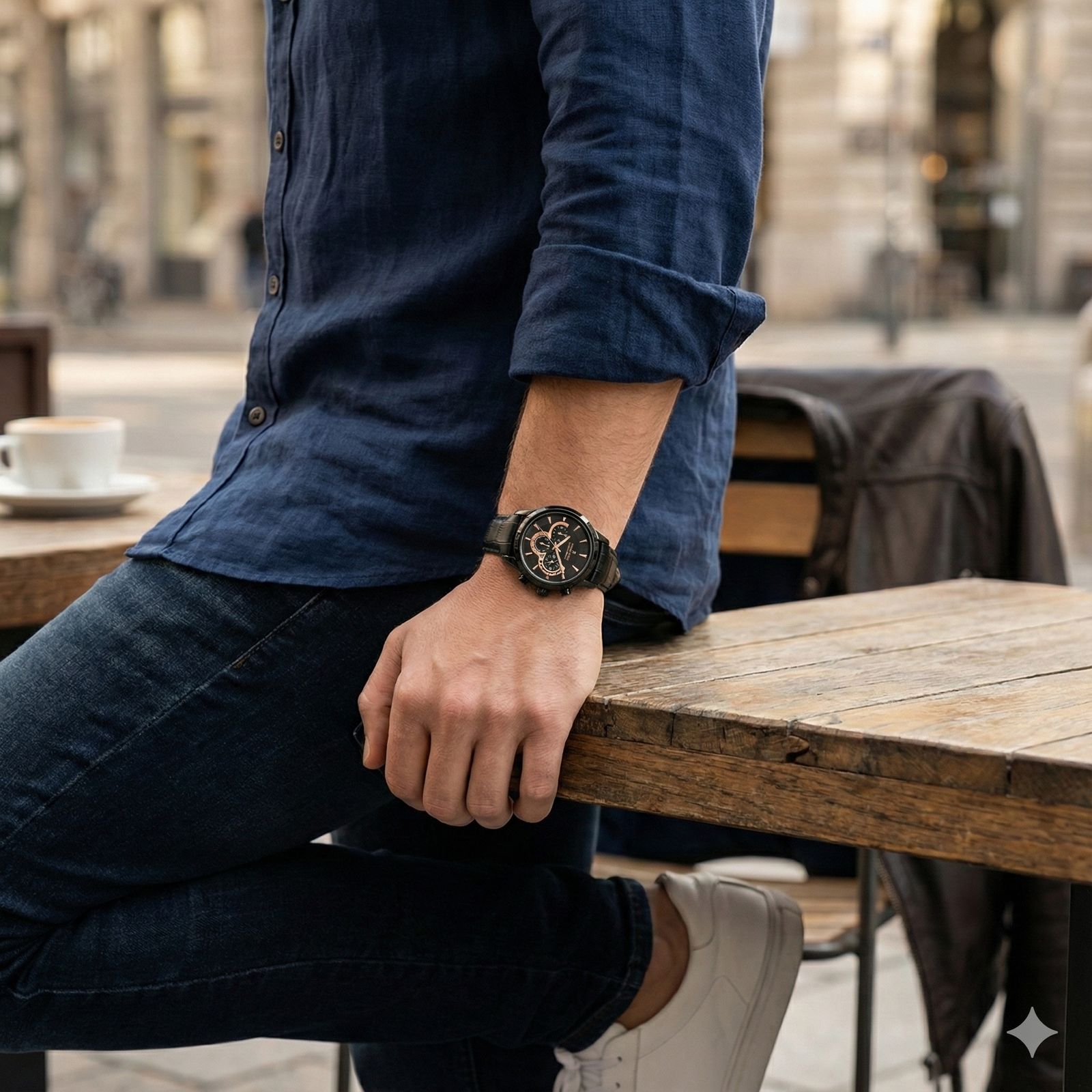 ست ساعت مچی عقربه‌ای کوارتز زنانه و مردانه رومانسون مدل اسپرت لوکس تک موتوره بند چرم قفل فیکس کد R4j -  - 3