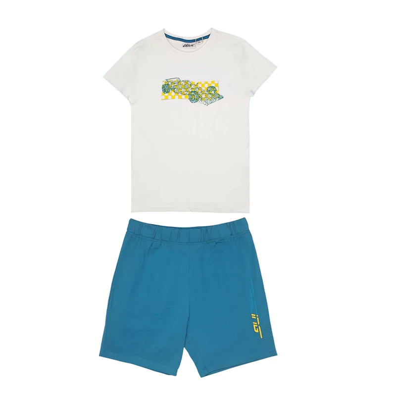 ست تی شرت آستین کوتاه و شلوارک راحتی پسرانه الایو مدل 6338