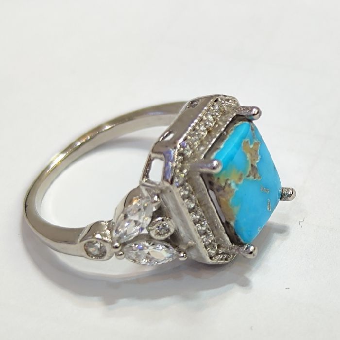 انگشتر نقره زنانه مدل فیروزه نیشابور آبکاری رادیوم کد 800 -  - 2