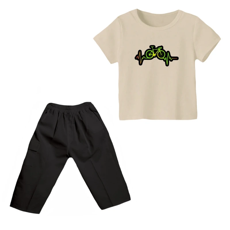 ست تی شرت و شلوارک دخترانه مدل دوچرخه کد 14