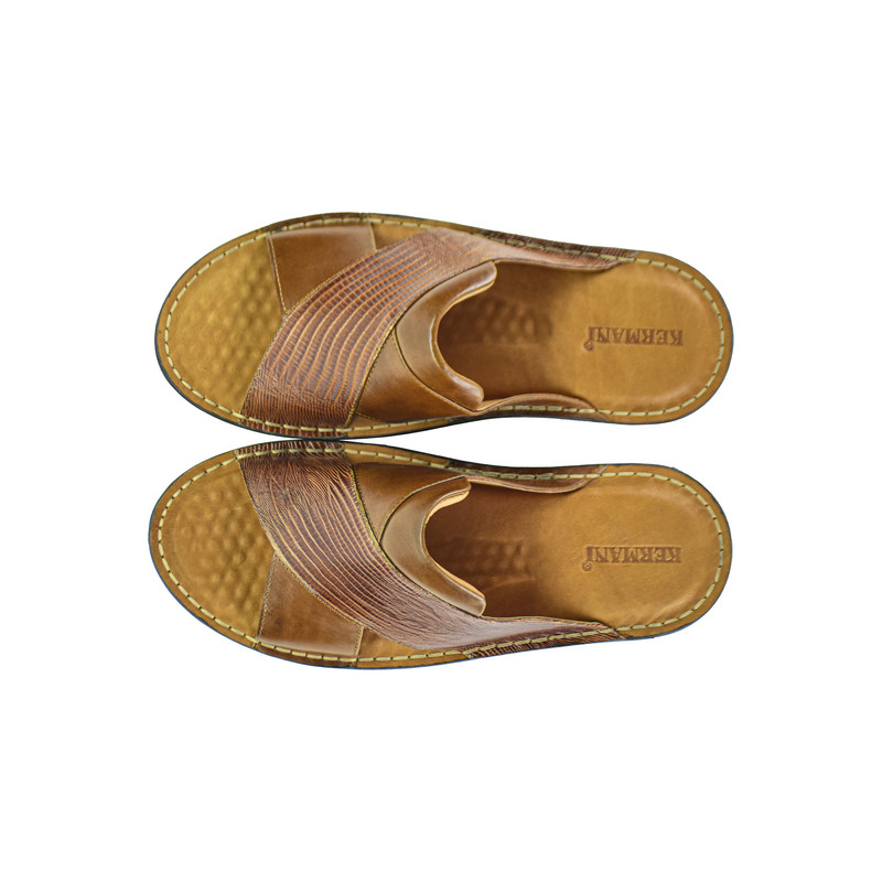 صندل زنانه کرمانی مدل چرم طبیعی ضربدری طبی کد 99132 رنگ عسلی