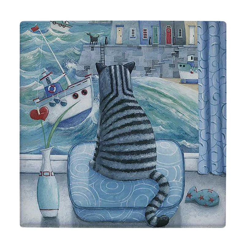  زیر لیوانی  طرح گربه پشت پنجره و کشتی کد    5848587_4267