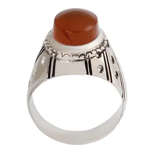 انگشتر نقره مردانه بازرگانی میلادی مدل سنگ عقیق رکاب حرز دار کد AM_2843