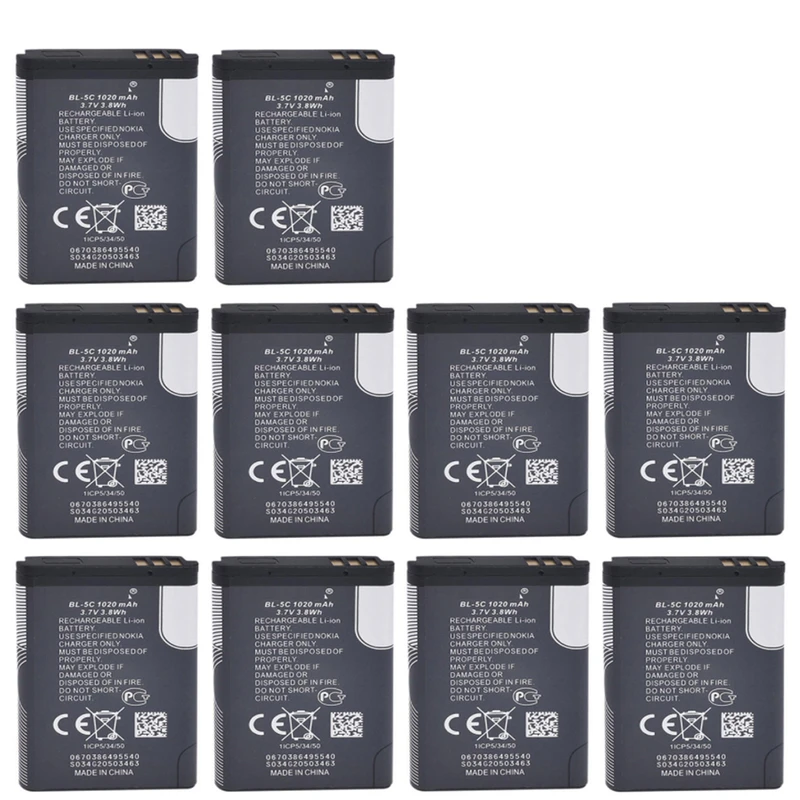 باتری موبایل مدل BL-5C با ظرفیت 1020میلی آمپرساعت مناسب برای گوشی موبایل نوکیا 5C بسته 10 عددی