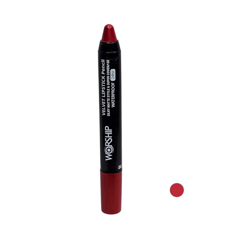 رژ لب مدادی مات مخملی ورشیپ مدل  VELVET MATTE ضد آب شماره 112