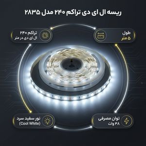 نوار ال ای دی تراکم 240 مدل 2835 IP20 طول 5 متر