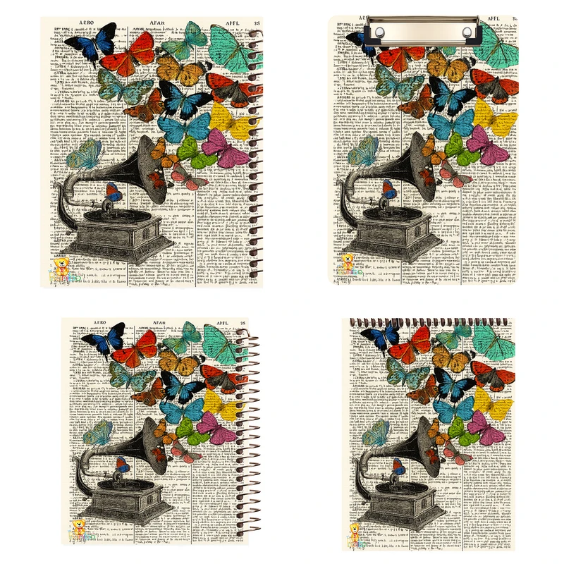 دفتر 100 برگ بانیبو مدل پروانه کد 2764 به همراه تخته شاسی بسته 4 عددی