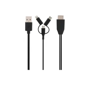 کابل تبدیل USB-C / MicroUSB / لایتنینگ به USB / HDMI مدل 4in1 HDTV طول 2 متر