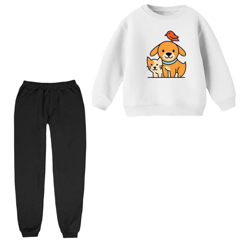 ست سویشرت و شلوار راحتی بچگانه مدل سگ و گربه کد 3 
