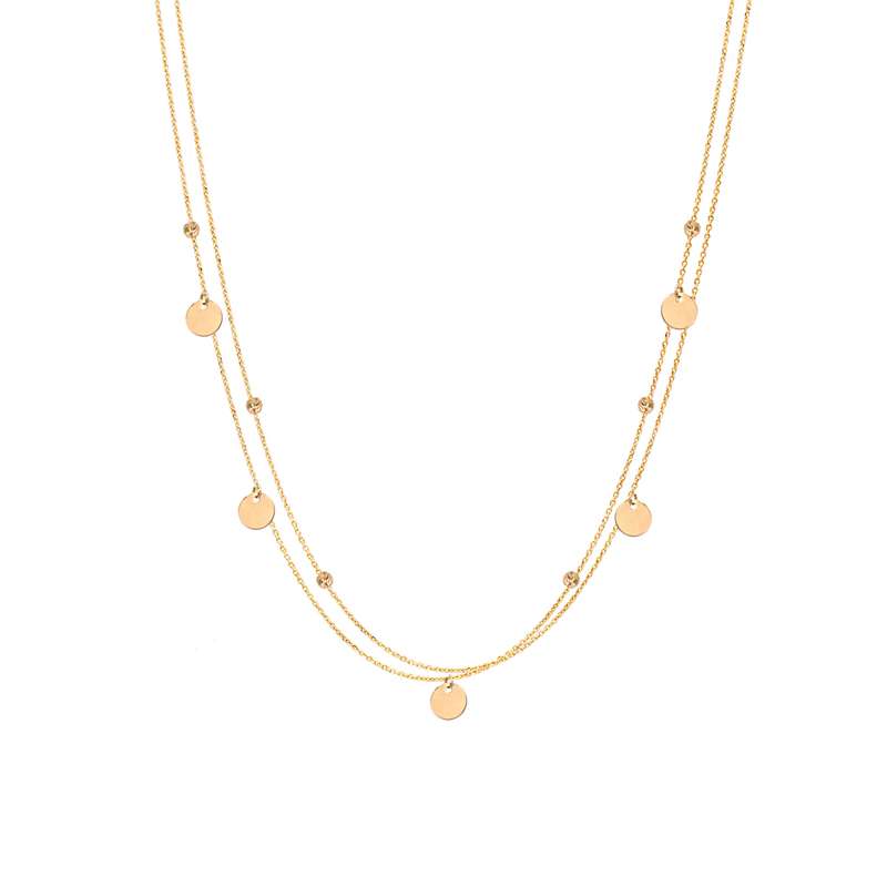 گردنبند طلا 18 عیار زنانه الی گالری مدل دو رج گوی البرناردو و سکه