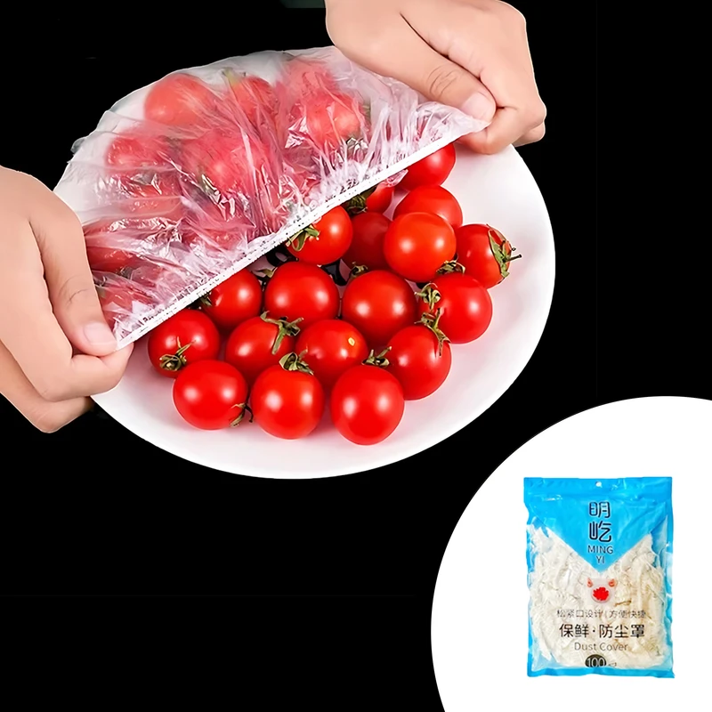 درپوش ظرف یکبارمصرف مدل محافظ غذا طرح پلاستیک کش دار مجموعه 200 عددی