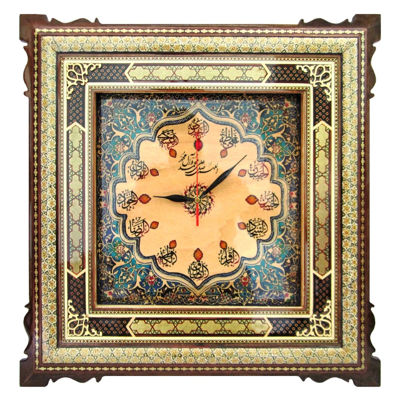 ساعت دیواری خاتم کاری طرح دوازده امام مدل تذهیب کد 5050-4