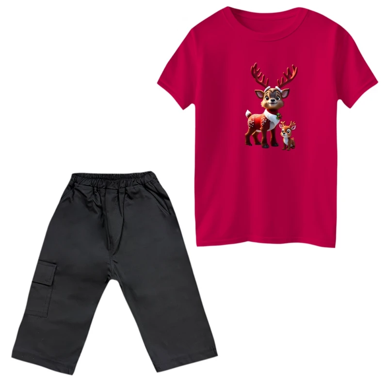 ست تی‌شرت و شلوارک پسرانه مدل گوزن های کوچولو