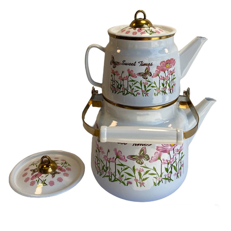 ست کتری و قوری مدل روس طرح گل و پروانه