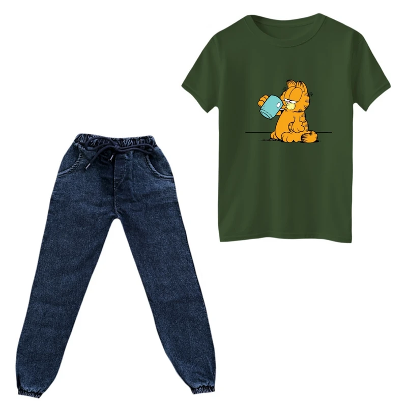 ست تی‌شرت آستین کوتاه و شلوار پسرانه مدل گارفیلد کد 3