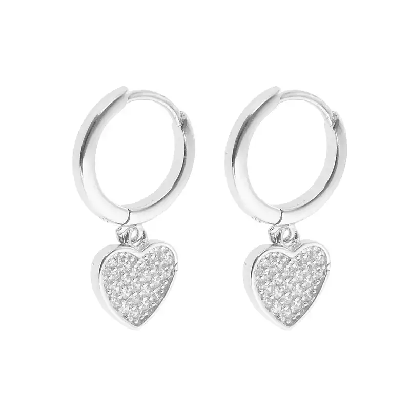 گوشواره نقره زنانه مدل حلقه ای مدل قلب اویز کد 399412