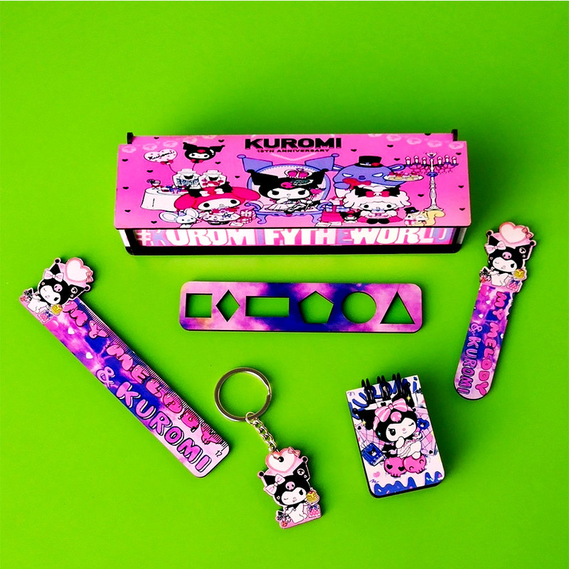 ست لوازم التحریر مدل چوبی طرح کرومی فانتزی کد 03 مجموعه 6 عددی