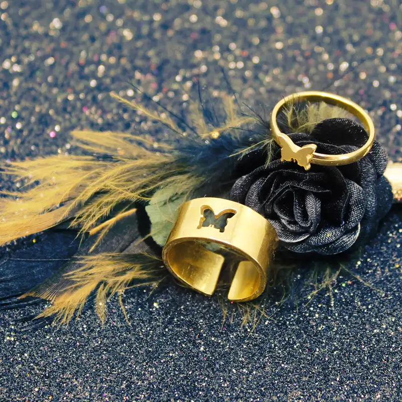 انگشتر زنانه طرح پروانه کد RKH_1058 مجموعه 2 عددی