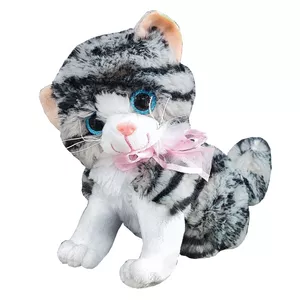عروسک مدل گربه چشم تیله ای پاپیونی ارتفاع 20 سانتی‌متر