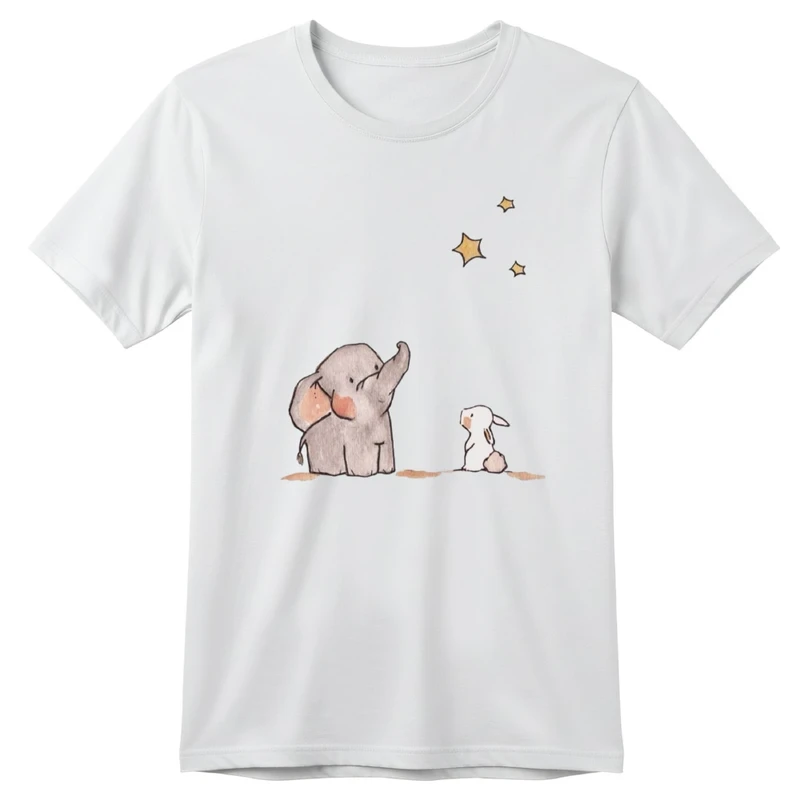 تی‌شرت آستین کوتاه بچگانه مدل فیل و خرگوش کد v9 