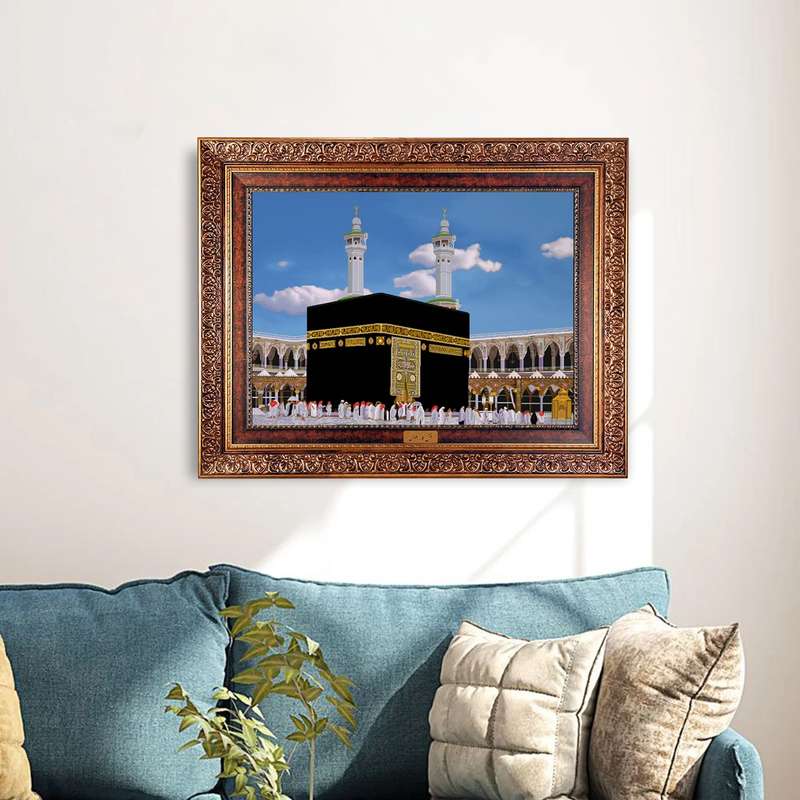 تابلو فرش ماشینی نقش نگار رضوی طرح کعبه کد 530KC تابلو فرش ماشینی نقش نگار رضوی طرح کعبه کد 530KC