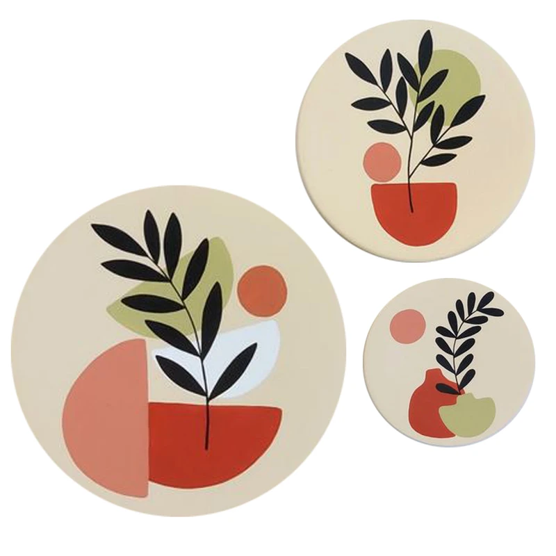 بشقاب دیوارکوب سفالی طرح مدرن مدل Y-07 مجموعه 3 عددی