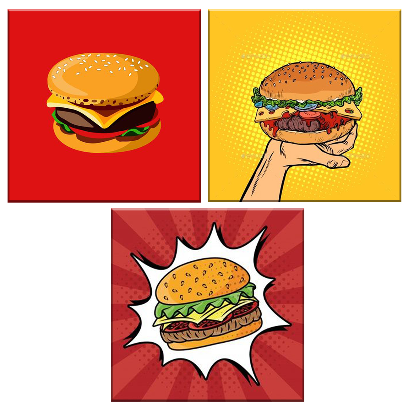 دستمال آشپزخانه طرح فست فود کد 2 مجموعه 3 عددی