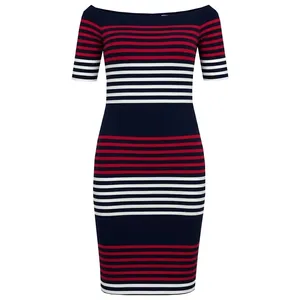 پیراهن یقه قایقی زنانه مدل راه راه