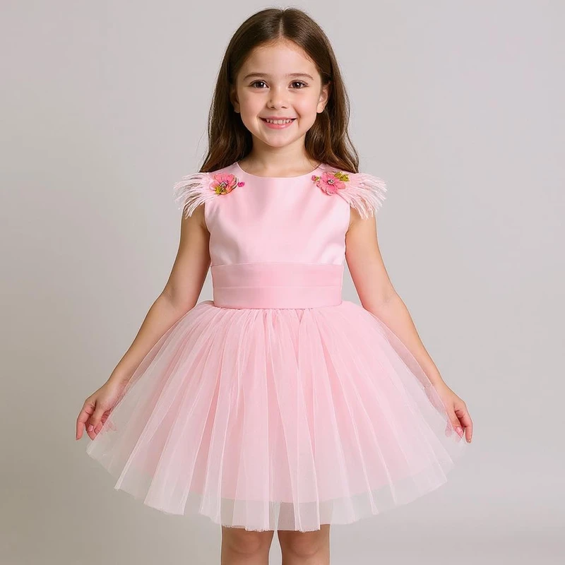 پیراهن بدون آستین یقه گرد دخترانه مدل پاپیون دنباله دار