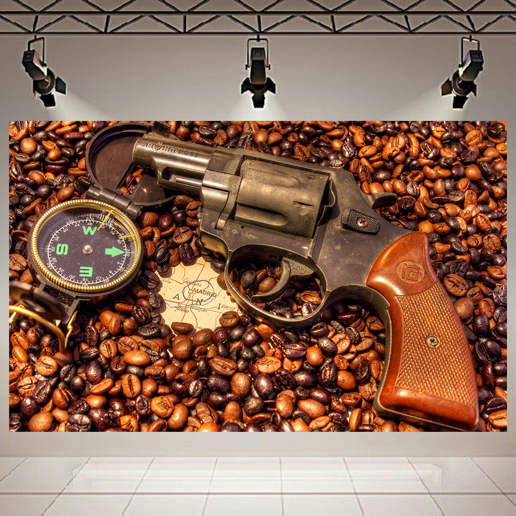 پوستر مدل بک لایت قهوه طرح اسلحه و قطب نما کد AR2020