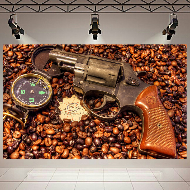 پوستر پارچه ای طرح قهوه مدل اسلحه و قطب نما کد AR147