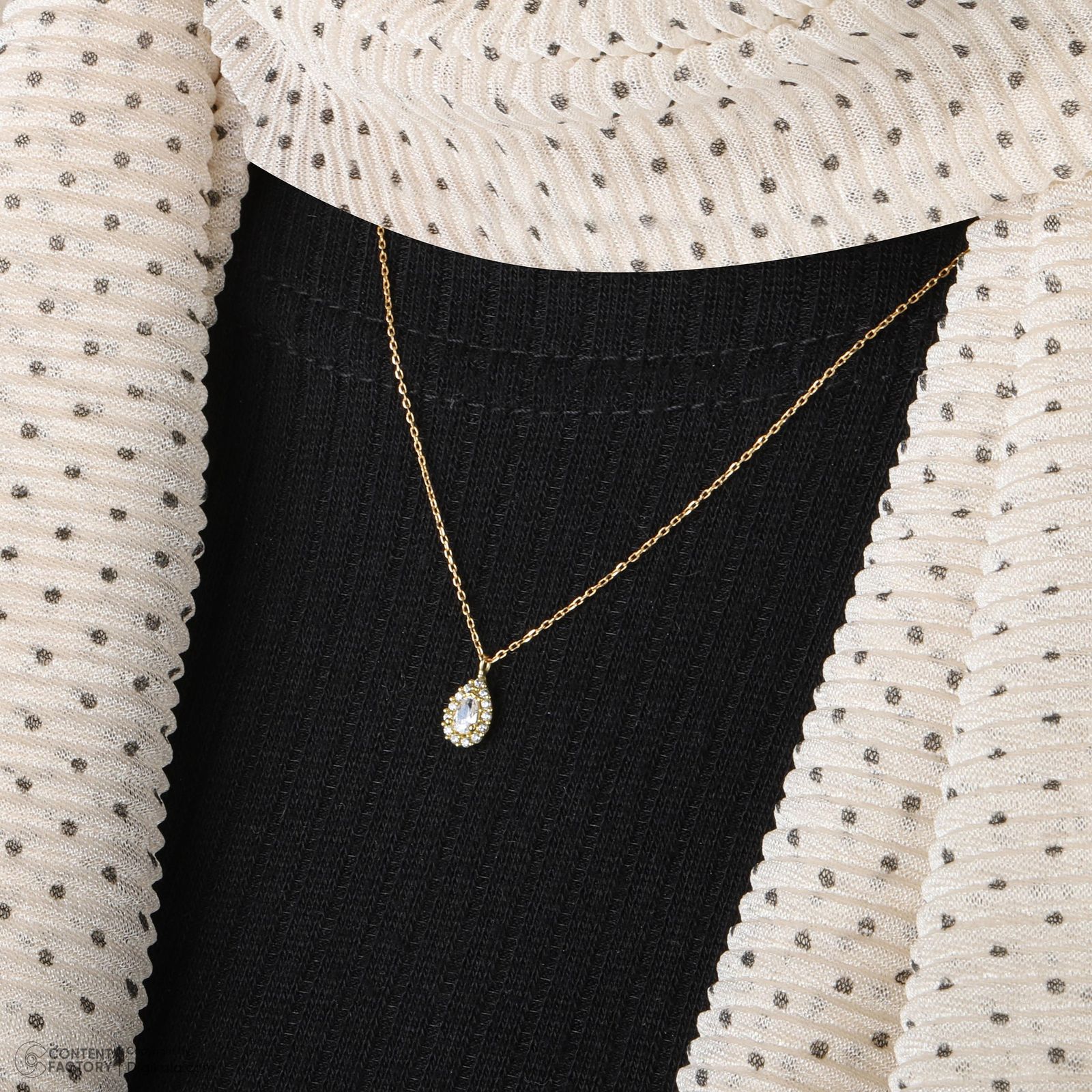 گردنبند طلا 18 عیار زنانه با زنجیر حلقهای (فلامینگو) وی گالری مدل اشک نگینی کد NC1932 -  - 4