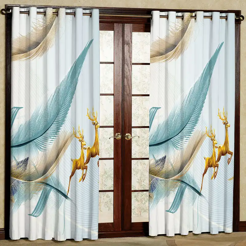 پرده مدل پر و گوزن مخمل پانچی کد 2585 سایز 200x140 سانتی متر