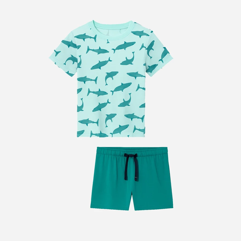 ست تی شرت آستین کوتاه و شلوارک راحتی پسرانه لوپیلو مدل کوسه کوچولو 2025