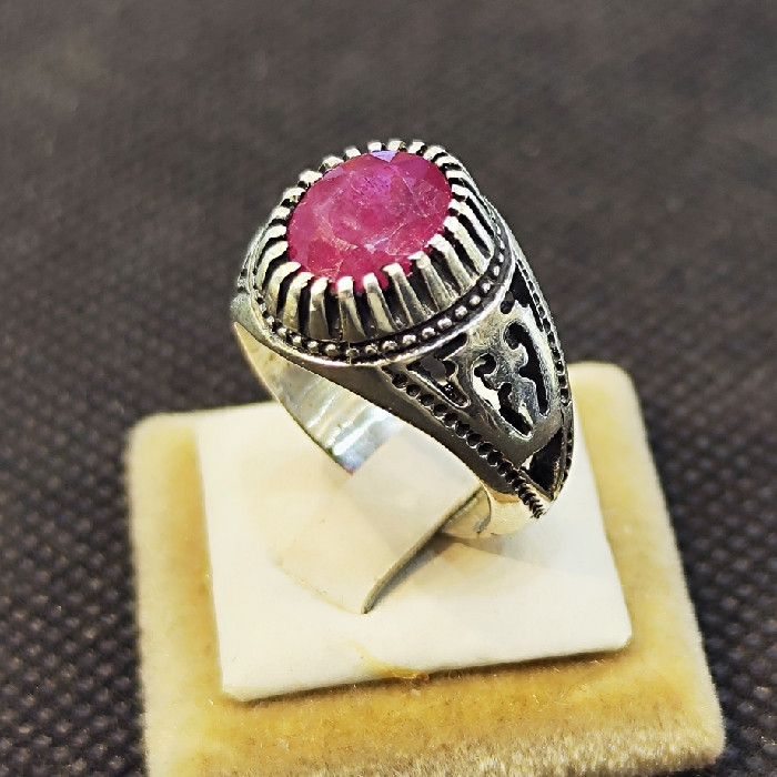انگشتر نقره مردانه مدل سنگ یاقوت آفریقایی کد 77