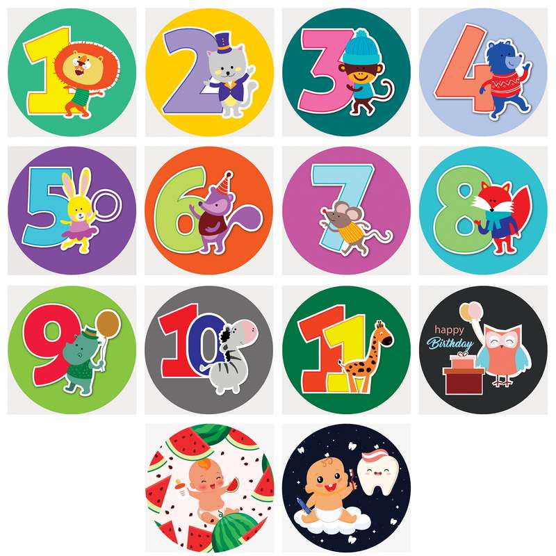 لوازم تم عکاسی کودک مدل ماهگرد نوزاد طرح اعداد حیوانی بزرگ مجموعه 14 عددی