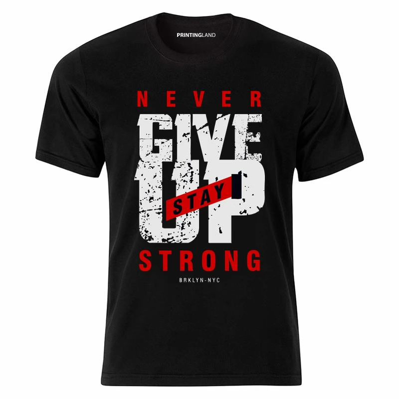 تی شرت آستین کوتاه مردانه مدل پرینتینگ لند طرح NEVER GIVE UP کد P130