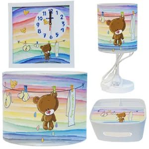 ست لوستر و چراغ خواب به همراه ساعت و جای دستمال اتاق کودک مدل خرس رنگین کمان