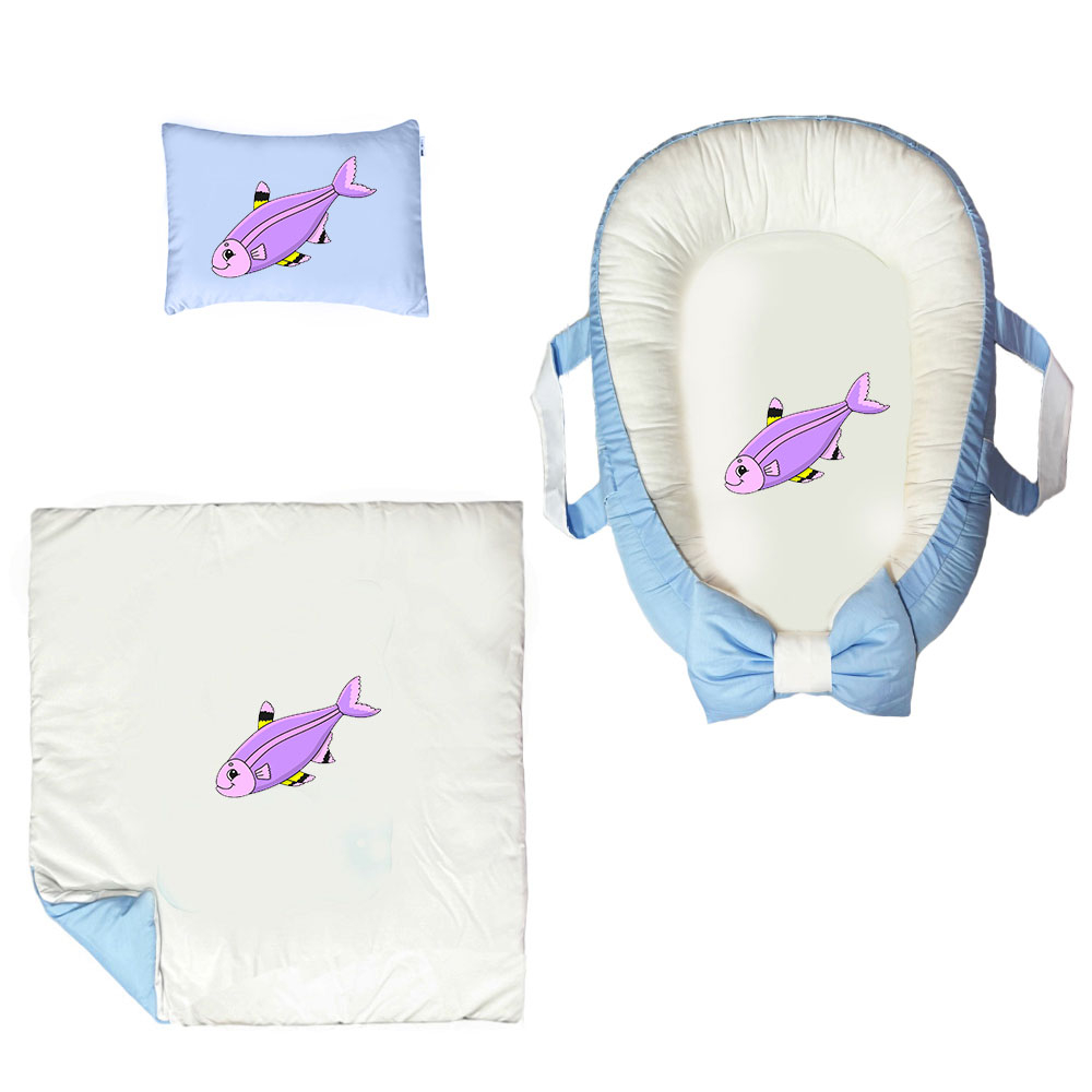 سرویس خواب سه تکه نوزاد ناریکو مدل گارد محافظ دار طرح ماهی کد 0388