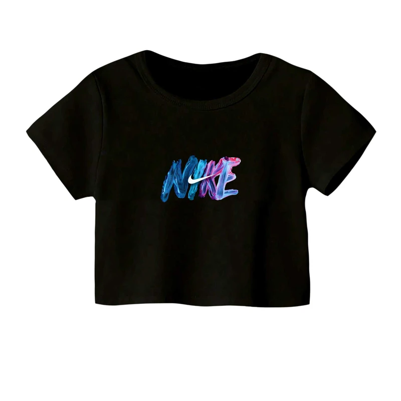 کراپ‌ تی‌شرت آستین کوتاه زنانه مدل اسپرت کد 49 رنگ مشکی