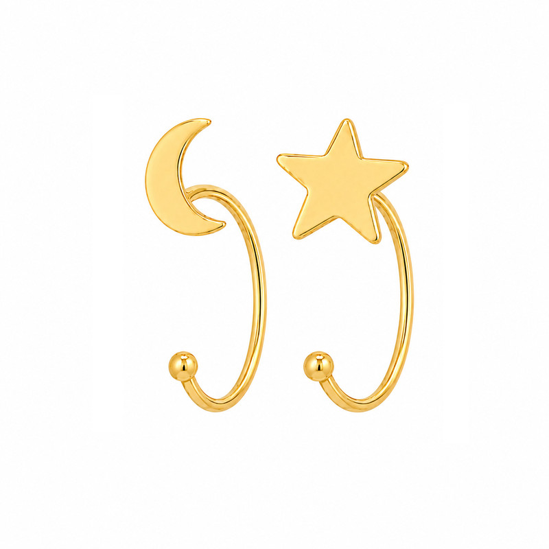 گوشواره حلقه‌ای طلا 18 عیار زنانه مان گالری مدل  ماه و ستاره کد EA01-0033700 - 2