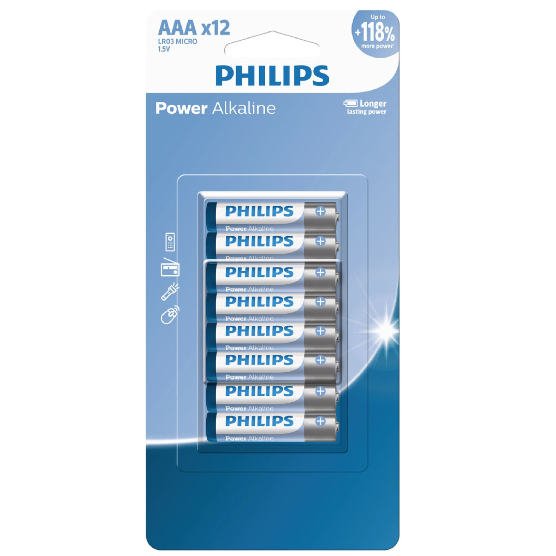 باتری نیم قلمی فیلیپس مدل پاور آلکالاین بسته 12 عددی