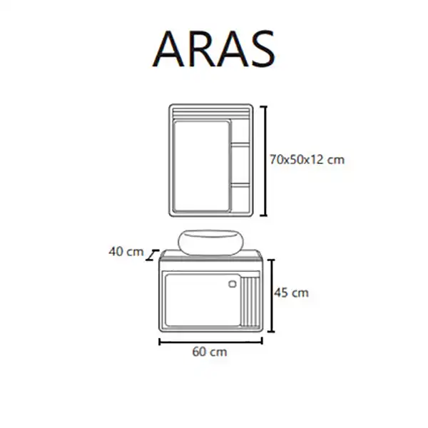 ست کابینت و روشویی الین مدل ارس به همراه آینه باکس